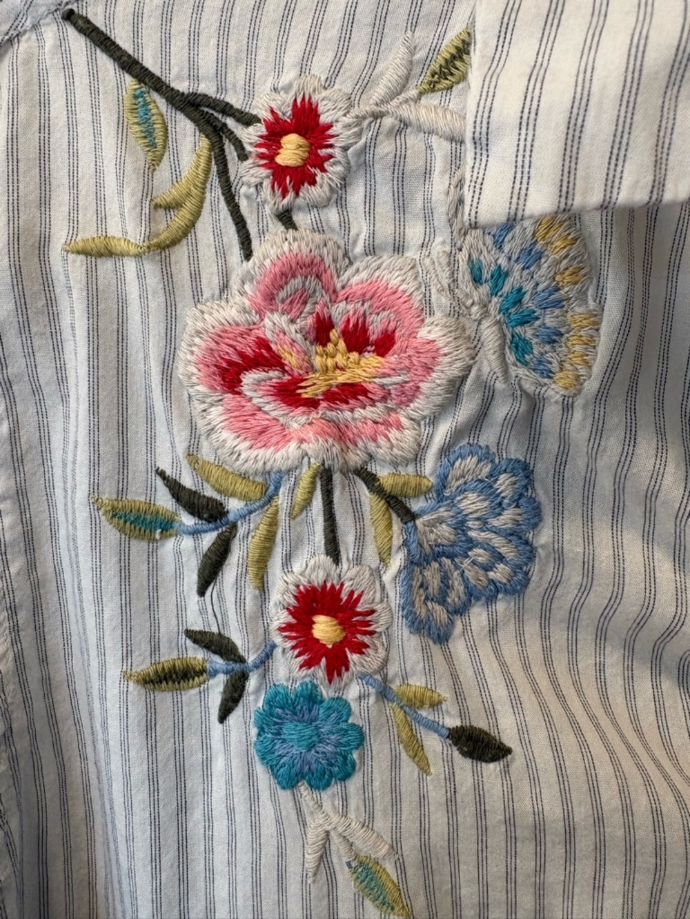 Kyla Sea Women's Blue Stripe Embroidered Button-Down Shirt - Picture 3 of 11